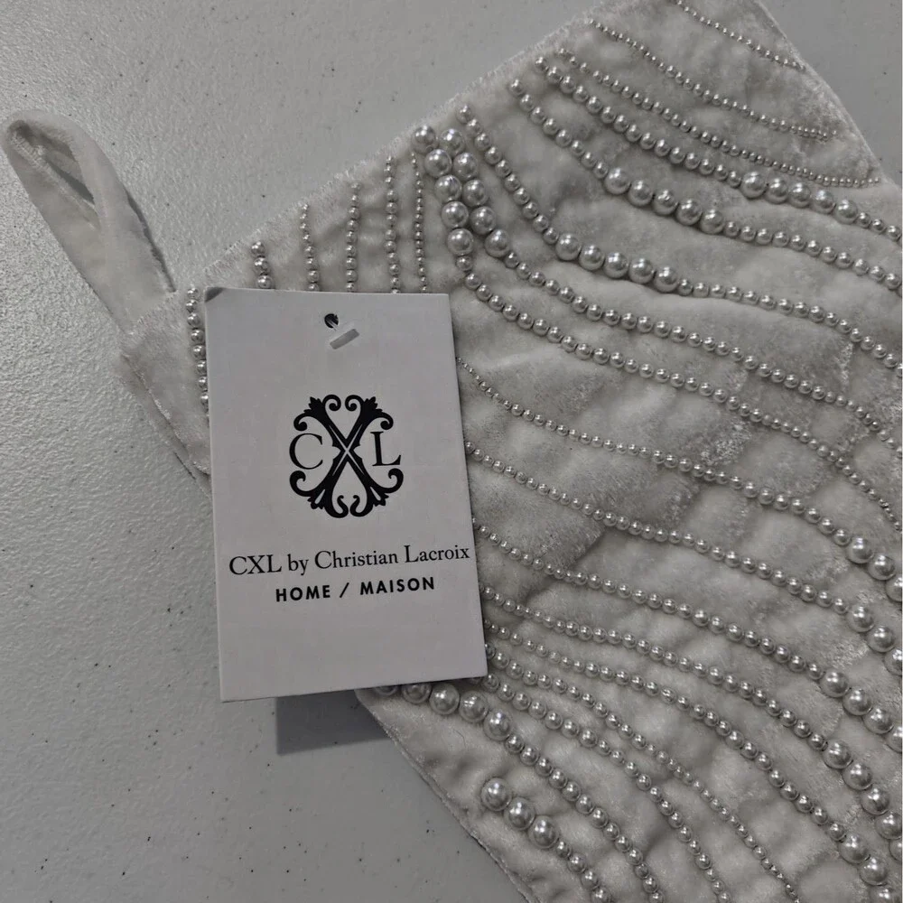 NWT CXL Christian Lacroix Christmas Stocking White Beaded 22